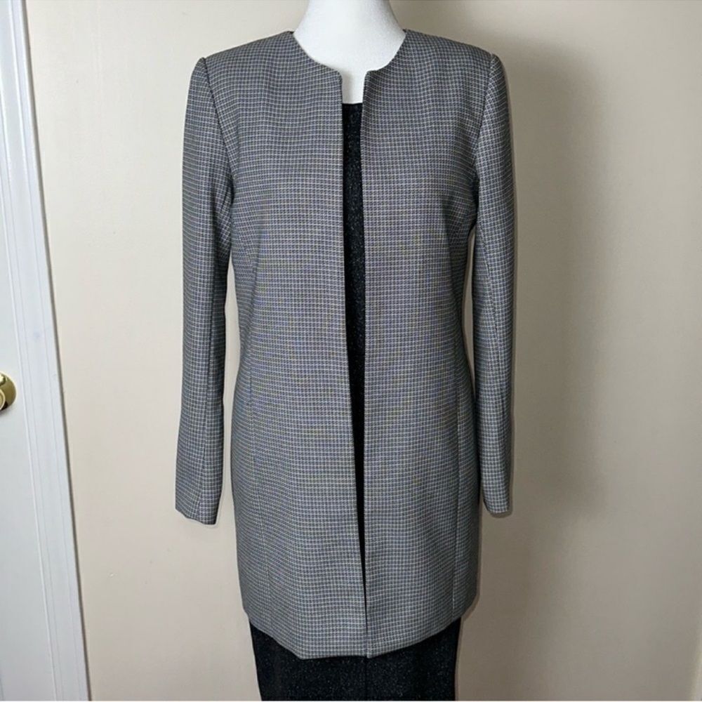 Katherine Barclay S Black White Open Front Collarless Houndstooth Overcoat